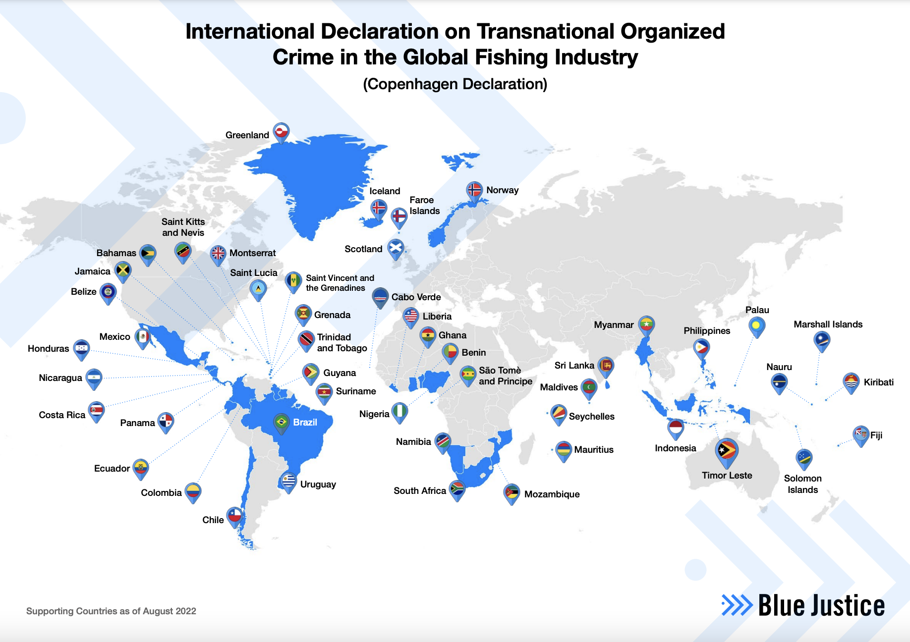 Participating Countries in the International Declaration on Transnational Organized Crime in the Global Fishing Industry © Blue Justice Initiative